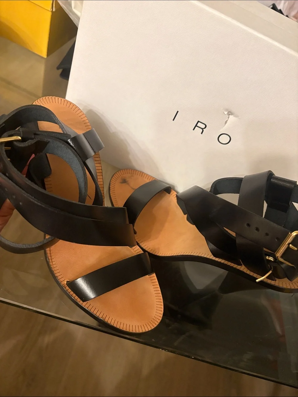 IRO Black Leather Strappy Heel Sandals